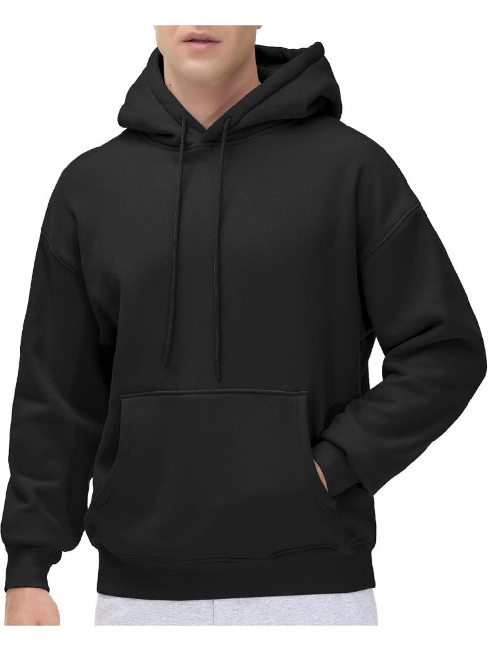 Men's Black Fleece Lining Pullover Loose Fit Drawstring Hooded Sweatshirts